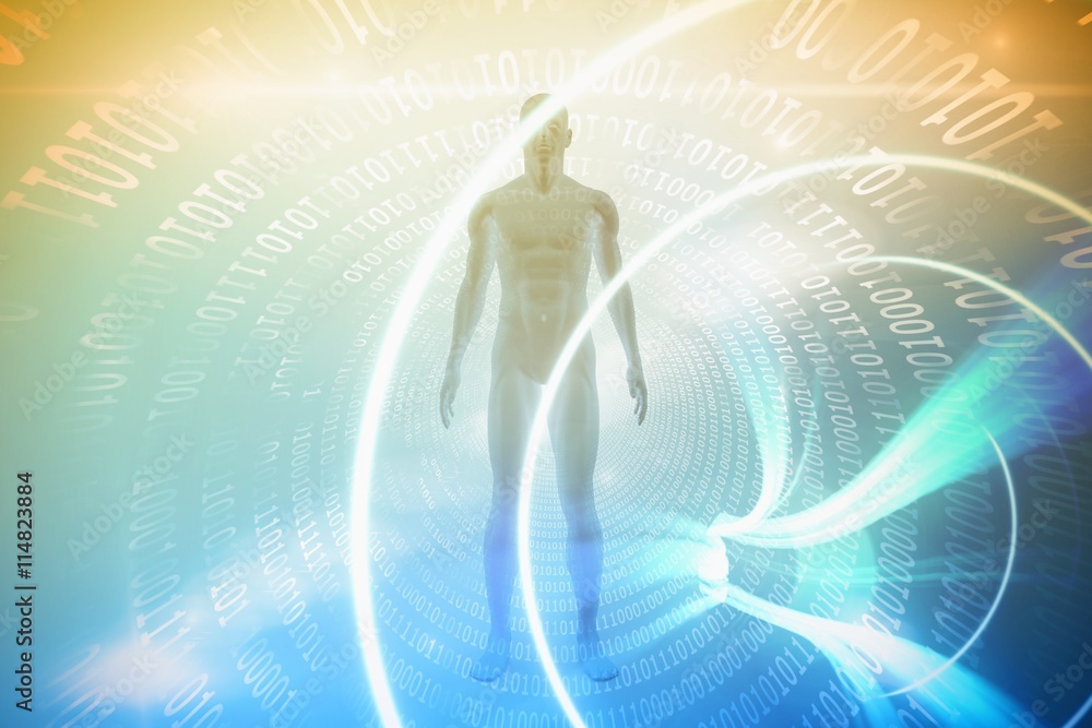Poster composite image of view of a blue character