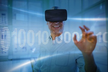 Composite image of binary code on digital screen