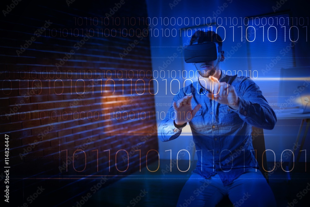 Poster composite image of blue technology design with binary code