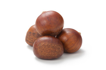 Rosted chestnuts isolated on white