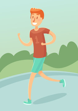 Young man running outdoors character vector flat