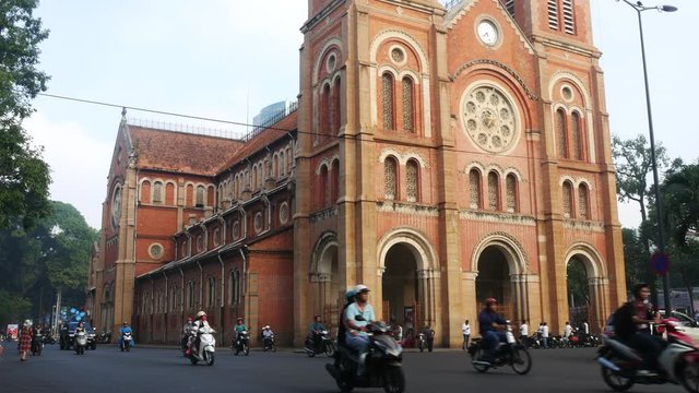 Notre Dame Cathedral (Vietnamese: Nha Tho Duc Ba), build in 1883 in Ho Chi Minh city, Vietnam. HOCHIMINH CITY (SAI GON), VIET NAM - August 16, 2015