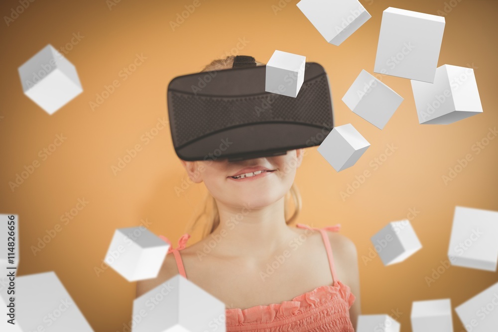 Poster composite image of digitally generated grey cubes floating