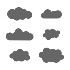 Cloud icons set. Gray outline isolated on white background. Collection template elements design. Symbol of space, weather, clear and nature. Abstract signs. Flat graphic style. Vector Illustration