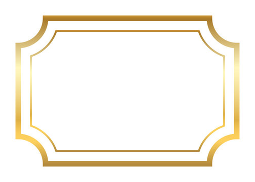 Gold frame. Beautiful simple golden design. Vintage style decorative border, isolated on white background. Deco elegant art object. Empty copy space for decoration, photo, banner. Vector illustration.