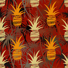 Naklejki  Seamless pattern with pineapples, palm trees