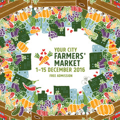 Farmers market poster concept, vector Illustration