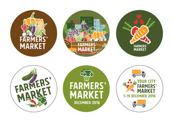 Farmers market sticker concept, vector Illustration