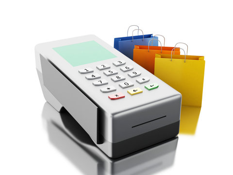 3d Card reader with shopping bags.