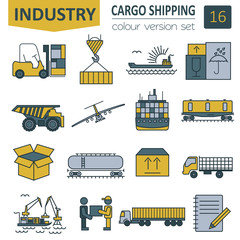 Cargo shipping deliveri icon set. Thin line design
