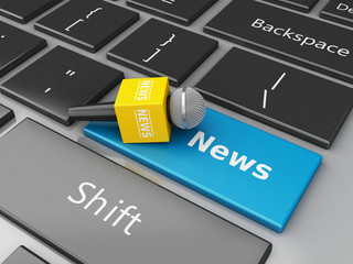 Fototapeta premium 3d News microphone and computer keyboard with word News.