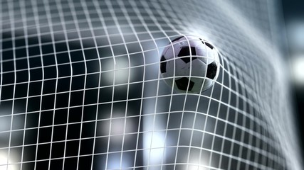 soccer ball slow motion to the goal. Football  3d rendering