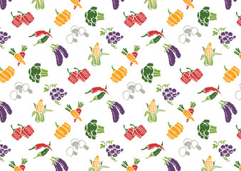 Vegetables and Fruits icons pattern - freehand drawing vector illustration