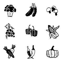 Vegetables and Fruits icons set and signs