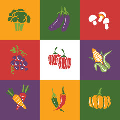 Vegetables and Fruits icons set and signs
