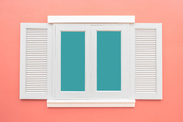 White window classic vintage on the color pink wall background