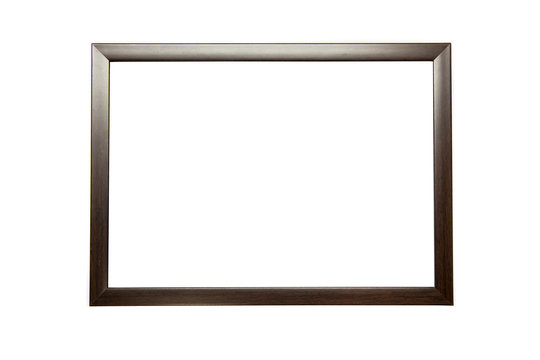 Isolated blank wooden frame on a white background with shadow
