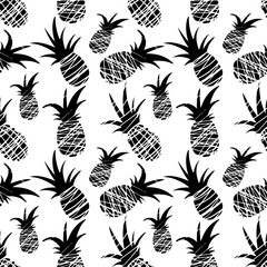 Seamless pattern with sketch pineapples