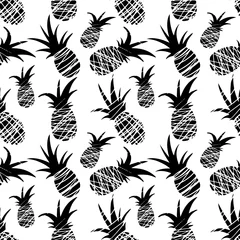 Aluminium Prints Pineapple Seamless pattern with sketch pineapples