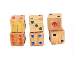 Wood dice isolated on white background
