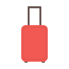 Modern red suitcase on wheels. Suitcase for travel and business trips. Vector illustration.