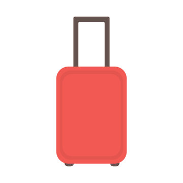 Modern red suitcase on wheels. Suitcase for travel and business trips. Vector illustration.