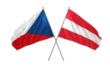 3d illustration of Austria and Czech Republic flags together waving in the wind
