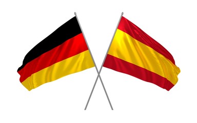 3d illustration of Germany and Spain flags together waving in the wind