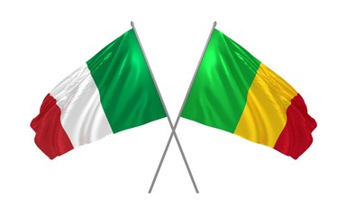3d illustration of Italy and Mali flags together waving in the wind
