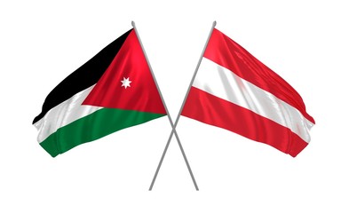 3d illustration of Austria and Jordan flags waving in the wind