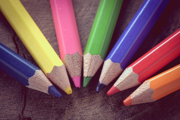 Naklejka premium Color pencils with filter effect retro vintage style