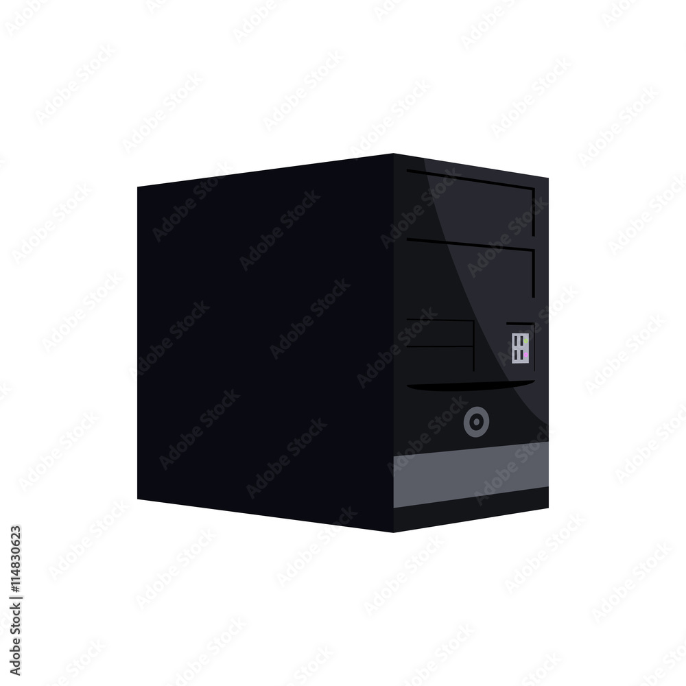 Poster black computer system unit icon in cartoon style on a white background