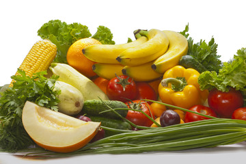 still life  of vegetables  melon parsley  pepper  plum orange ba