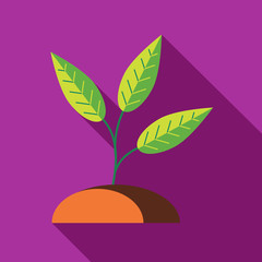 Green sprout in the ground icon in flat style on a fuchsia background