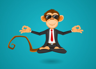 Monkey businessman in office training yoga