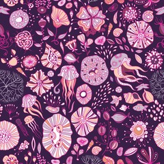 Naklejka premium hand drawn underwater world seamless background