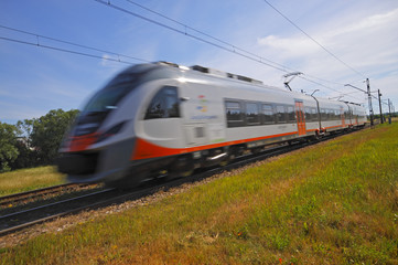 Fototapeta premium Fast passenger train locomotive