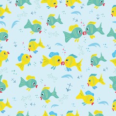 Fototapeta na wymiar Seamless pattern with cartoon fishes
