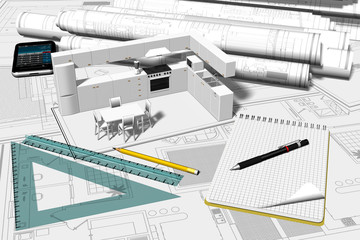 Elementi che rappresentano il progetto di cucina componibile.