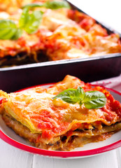 Aubergine and zucchini lasagna slice