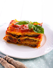 Eggplant and zucchini lasagna slice