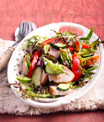 Tomato, cucumber, chicken breast salad