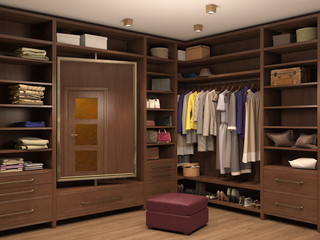 Empty white dressing room; interior of a modern house. 3d illust