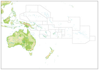 Fototapeta na wymiar Blank Relief Map of Oceania isolated on white