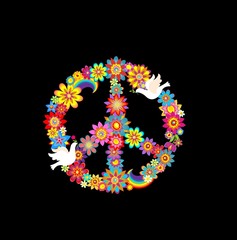 Peace flower symbol with paper doves