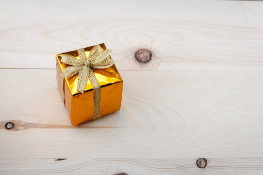 Gift boxes on a wooden floor