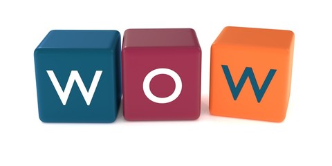 3d illustration of WOW word from colored cubes