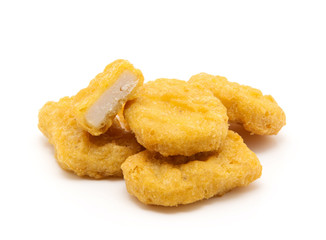 Fried chicken nuggets isolated on white