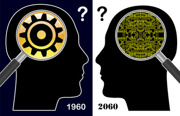 Digital Idiot versus Digital Native. Humorous concept sign of how the digital era changes the human brain