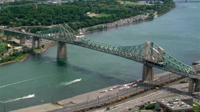 Flying over Jacques Cartier Bridge in Montreal, Quebec. Shot in 2003.